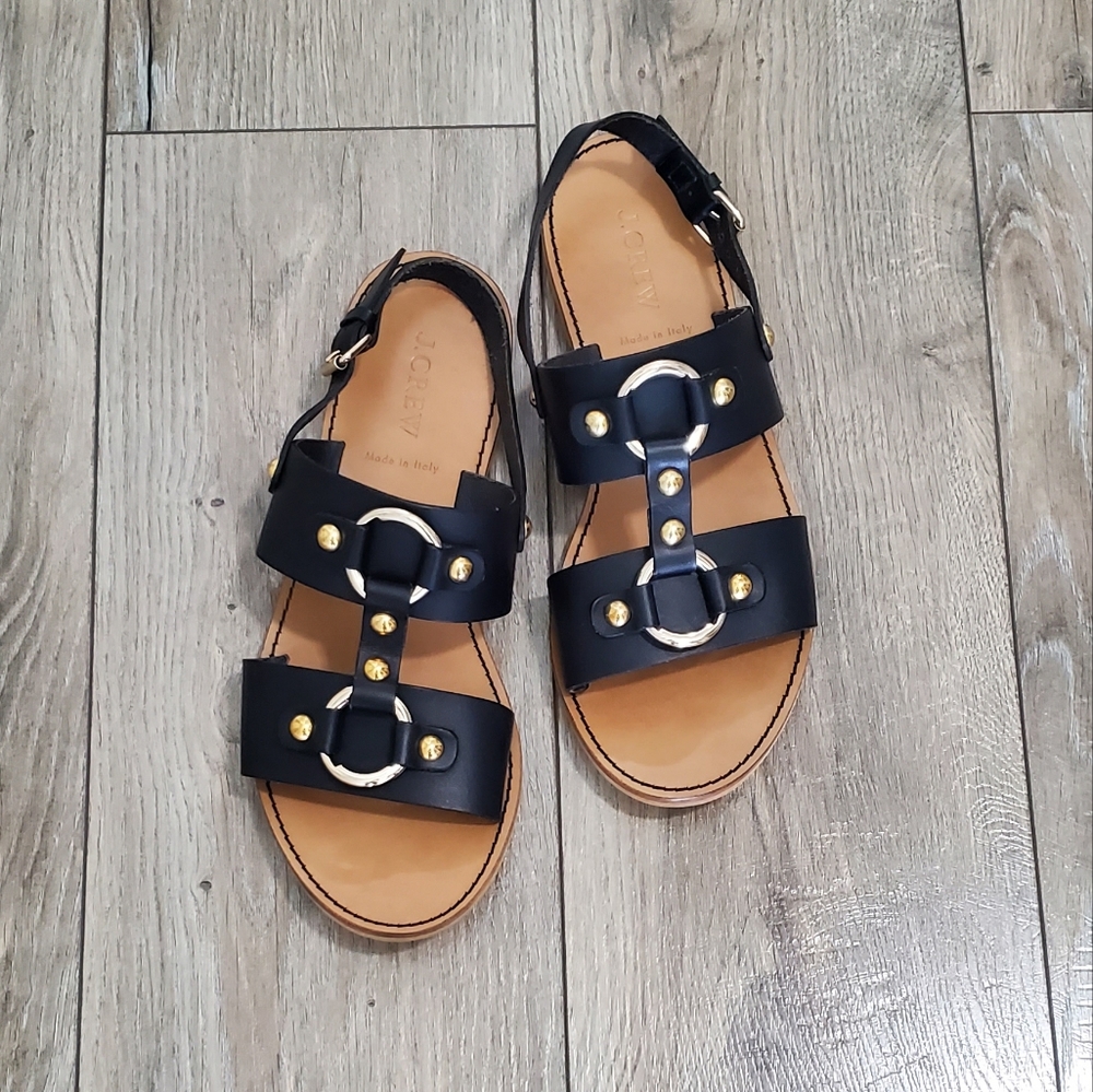 J.Crew Flat Black Leather Sandals